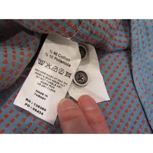 32 Bar Blues Shirt Mens XL Blue Orange Polka Dot Short Sleeve Button Up Casual - Picture 7 of 10